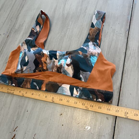 Fabletics Scoop Back Swim Bra & Bottoms Camo Paintbrush Teal Burnt Orange Sz XXL - Picture 5 of 11